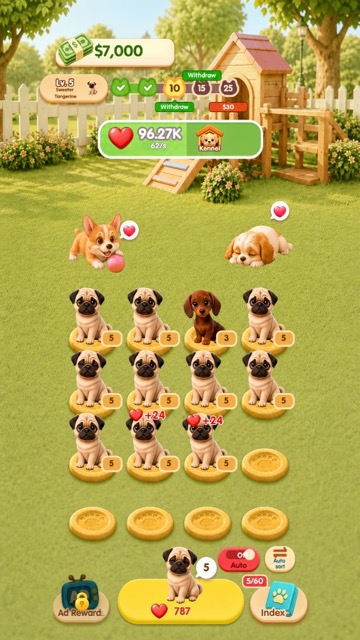 Beagle puppies during a merge tap